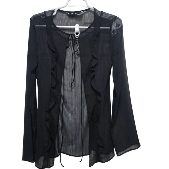 Lioness Sheer Ruffle Tie-Front Black Blouse XS - Picture 1 of 9